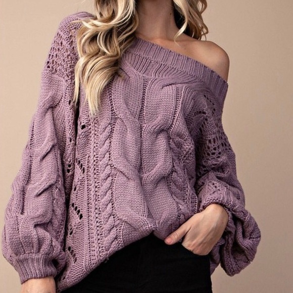 purple off the shoulder sweater